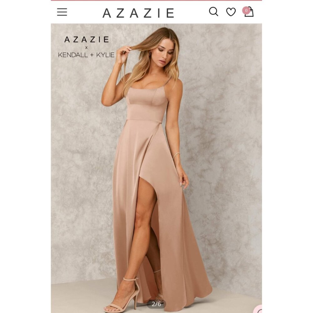 AZAZIE X KENDALL+KYLIE A-Line Side Slit Stretch Satin Floor-Length Dress